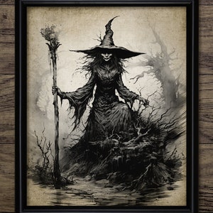 Arte mural de brujas, brujería imprimible, sobrenatural, magia negra, Halloween, arte de brujas vintage, brujería de fantasía n.° 4347 DESCARGA INSTANTÁNEA
