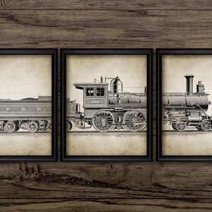 Vintage Steam Locomotive Art Set Of 3, Printable Railroad, Railway, Steam Train Enthusiast, Rail Transport Triptych #571 INSTANT DOWNLOAD