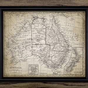 Karte von Australien und Neuseeland, druckbare Karte von Australien, Neuseeland, Australasien, Ozeanien, Geographie #342 SOFORT DOWNLOAD