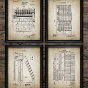Accountancy Wall Art Set Of 4, Printable Accounting, Adding Machine, Mechanical Engineering, General Ledger, Taxes #3001 INSTANT DOWNLOAD