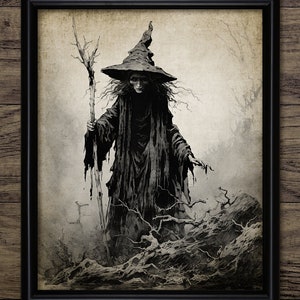 Kunst aan de muur heks, afdrukbare hekserij, bovennatuurlijk, zwarte magie, Halloween, vintage heksenkunst, fantasie hekserij #4349 INSTANT DOWNLOAD