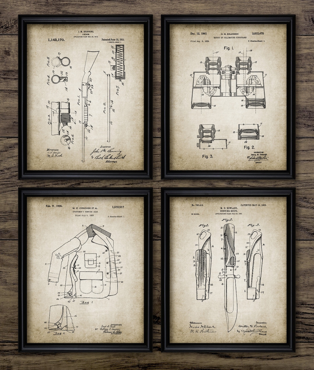 Hunting Wall Art Set of 4, Hunting Patent Print, Hunting Equipment ...