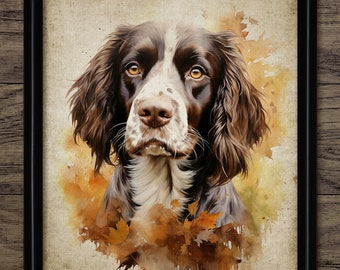 Springer Spaniel Wall Art, Printable Springer Spaniel, Autumn Fall Wall Art, Dog Painting, Pet Lover Gift Idea #4496 INSTANT DOWNLOAD