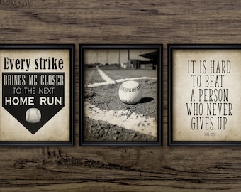 Baseball Wall Art Print Set Of 3, Baseball Sport, Home Run, Baseball Living Room, Printable Baseball Art, Mancave Art #3710 INSTANT DOWNLOAD