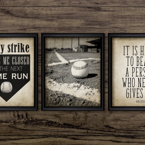 Baseball Wall Art Print Set of 4 Baseball Sport Home Run Etsy