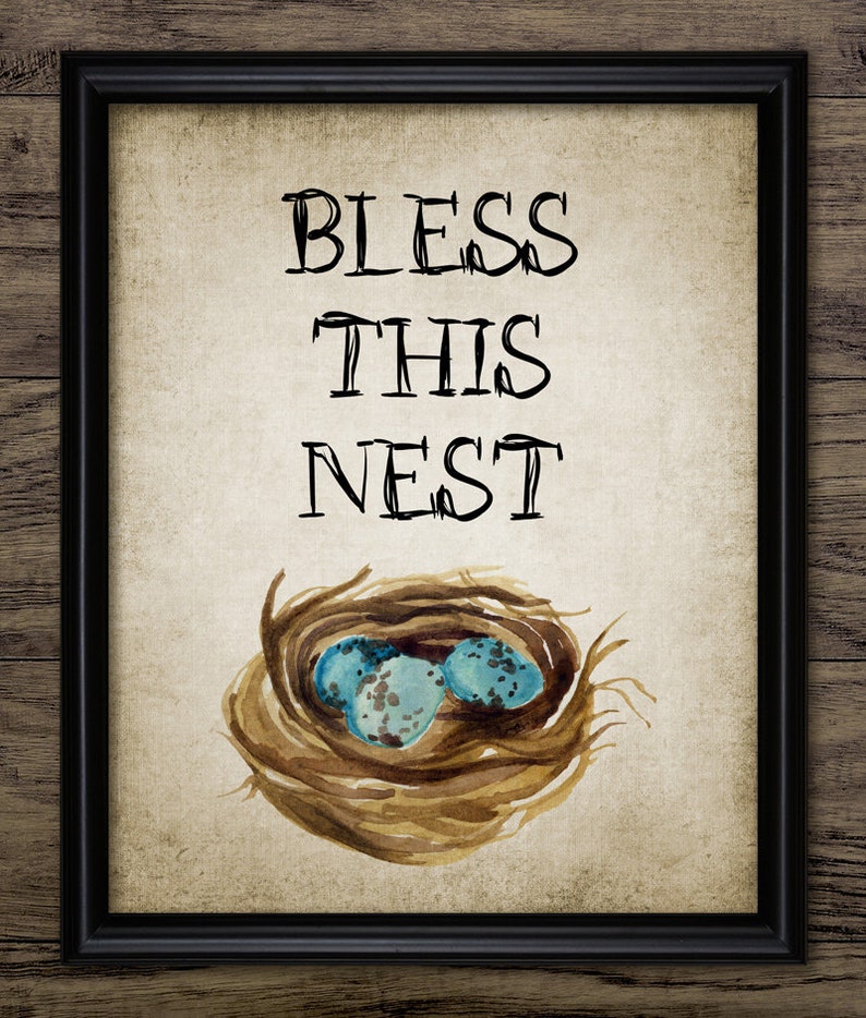 Bless This Nest Print Home Decor Bird Nest Art Printable | Etsy