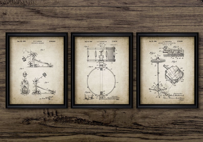 A beautiful set of vintage drumkit design illustrations upon a wonderful vintage effect background.