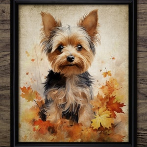 Yorkshire Terrier Wall Art, Printable Yorkshire Terrier Dog, Autumn Wall Art, Dog Painting, Dog Lover Gift Idea #4491 INSTANT DOWNLOAD
