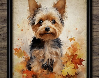 Yorkshire Terrier Wall Art, Printable Yorkshire Terrier Dog, Autumn Wall Art, Dog Painting, Dog Lover Gift Idea #4491 INSTANT DOWNLOAD