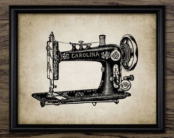 Vintage Sewing Machine Wall Art, Printable Dressmaking, Haberdashery, Needlework, Tailor, Craft Room Art #1018 INSTANT DOWNLOAD