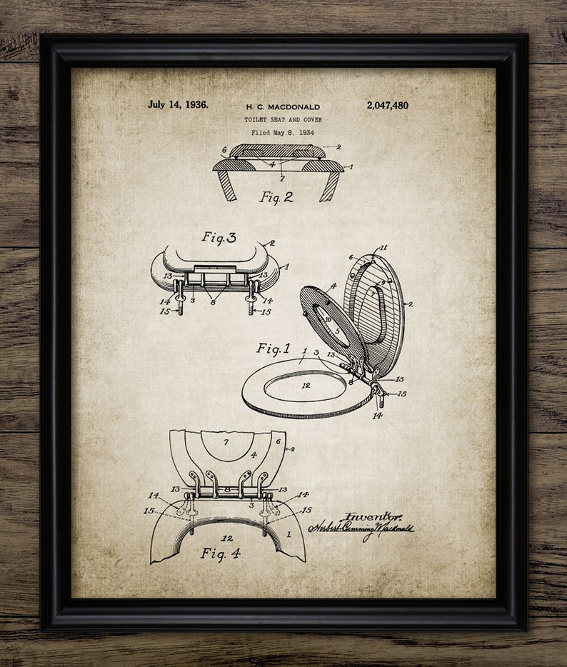 Bathroom Toilet Wall Art, Printable Bathroom, Toilet Seat Patent, Bathroom Decor, Lavatory Patent Design, Loo 321 INSTANT DOWNLOAD image 1