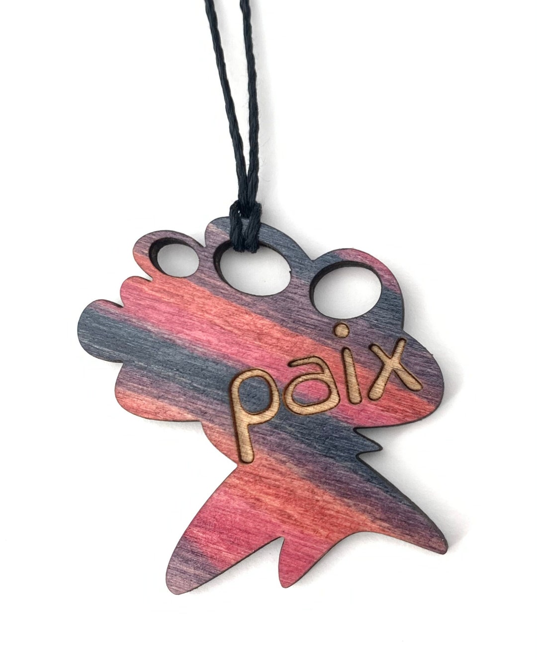 Peace in French on a Red Wood Pendant Etsy