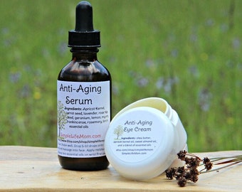 ANTI AGING GIFT set- all natural anti wrinkle serum and eye cream, organic, night cream, face oil, facial oil with essential oils
