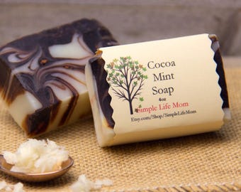 COCOA MINT SOAP bar - cocoa butter and peppermint soap bar, all natural organic handmade soap, natural body wash with essential oils.