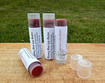 ROSEY BEE LIP balm - all natural, tinted red lip balm with peppermint essential oil, red lip tinted moisturizer, lip stain