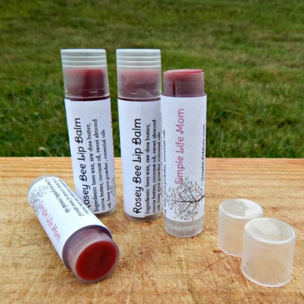 ROSEY BEE LIP balm - all natural, tinted red lip balm with peppermint essential oil, red lip tinted moisturizer, lip stain