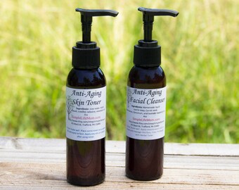 FACIAL CLEANSER & TONER Gift Set - vegan, all natural face cleanser and toner, herbal infusion, organic clean skin care with essential oils