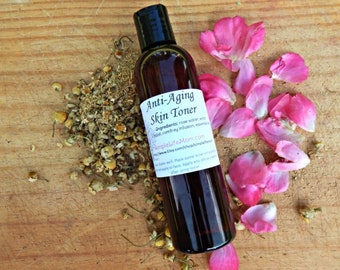 ANTI AGING Facial TONER - Natural astringent, rose water, witch hazel, herbal infusion, essential oils, shrink pores, even skin tone