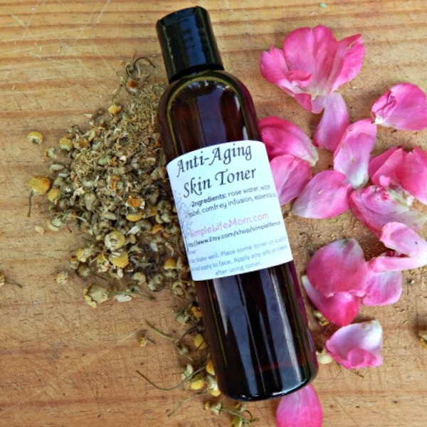 ANTI AGING Facial TONER - Natural astringent, rose water, witch hazel, herbal infusion, essential oils, shrink pores, even skin tone