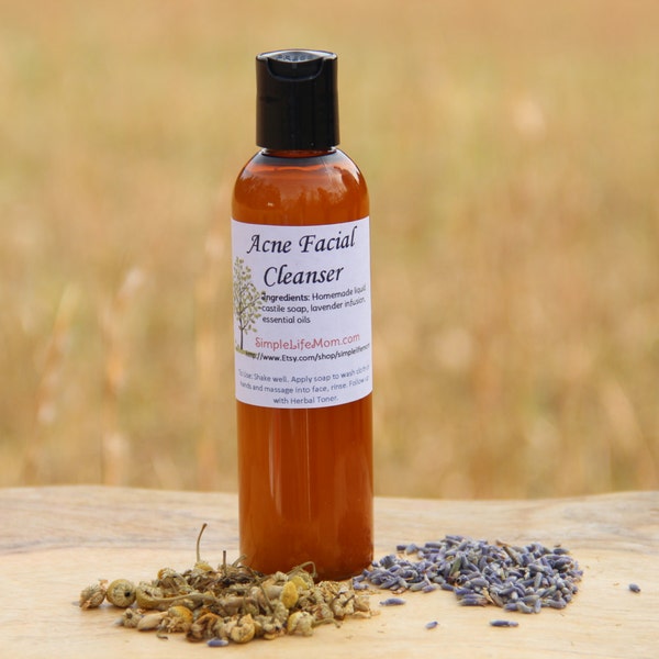 ACNE FACE WASH - Natural Facial cleanser with lavender and echinacea herbal infusion, essential oils, acne treatment, combination, oily skin