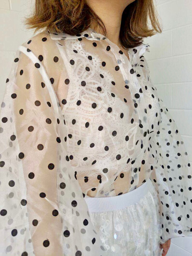 Black and White Sheer Vintage Polka Dot Blouse Etsy