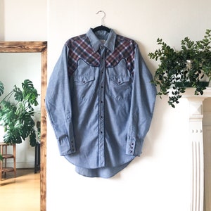 Vintage 60s Wrangler Mens Western Snap Button Long Sleeve Collared Shirt L