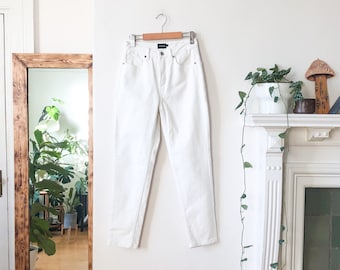 Vintage 90s White Cotton Denim Jeans 26 / White High Waisted Tapered Skinny Jeans 26