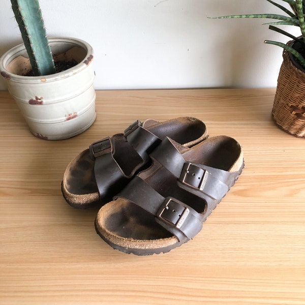 Vintage Y2K Chocolate Brown Leather Birkenstock Slides Sandals 7