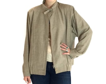 Vintage 90s Beige Minimalist Linen Silk Windbreaker Jacket XL