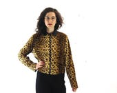 Vintage 90s Leopard Print Jacket Animal Print Fur Coat Cheetah Print Jacket 80s Cropped Leopard Bomber 90s Club Kid Glam Raver M