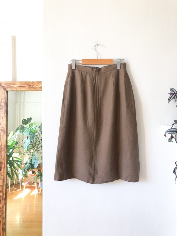 Vintage 60s Tan Button Front High Waist Skirt 26 … - image 2
