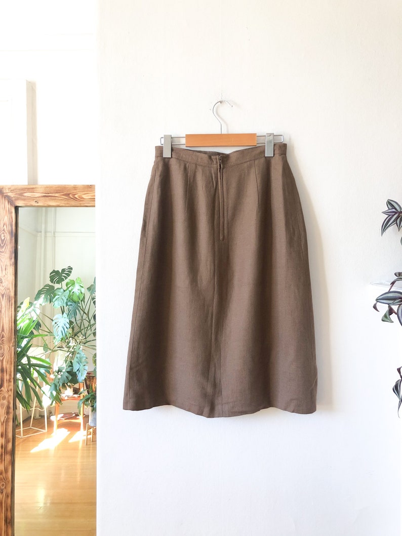 Vintage 60s Tan Button Front High Waist Skirt 26 / Tan Cargo Safari Skirt / Button Front Cargo Military High Waist Skirt 26 image 2