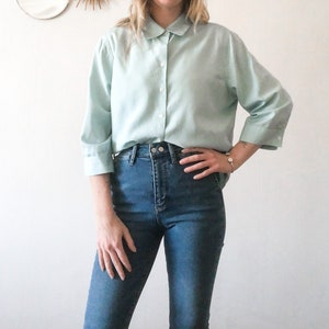 Vintage 90s Silk Baby Blue Jones New York Button Up Shirt S