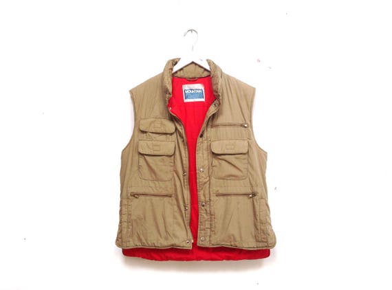 Vintages 80s Utility Vest / Mens Cargo Vest / Tan
