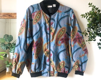 Vintage 80s Silk Paisley Bomber Winsbreaker Jacket M // Pure Silk All Over Print Artsy Jacket
