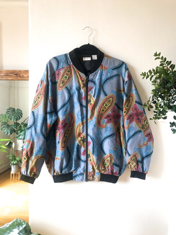 Vintage 80s Silk Paisley Bomber Winsbreaker Jacket M // Pure Silk 