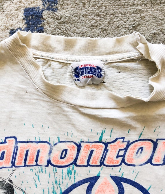 Vintage 1990 Edmonton Oilers Distressed White NHL… - image 7