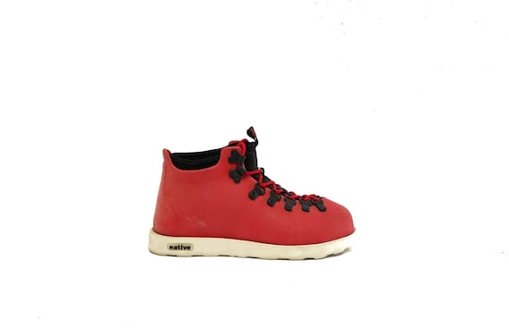 red hiking boots