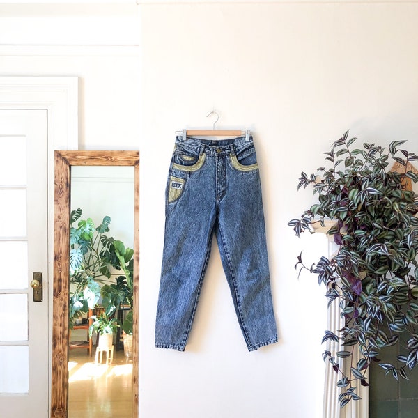 Vintage 80s Two Tone High Waist Skinny Jeans 26 / Retro 80s Street Style Denim Cigarette Jeans 26