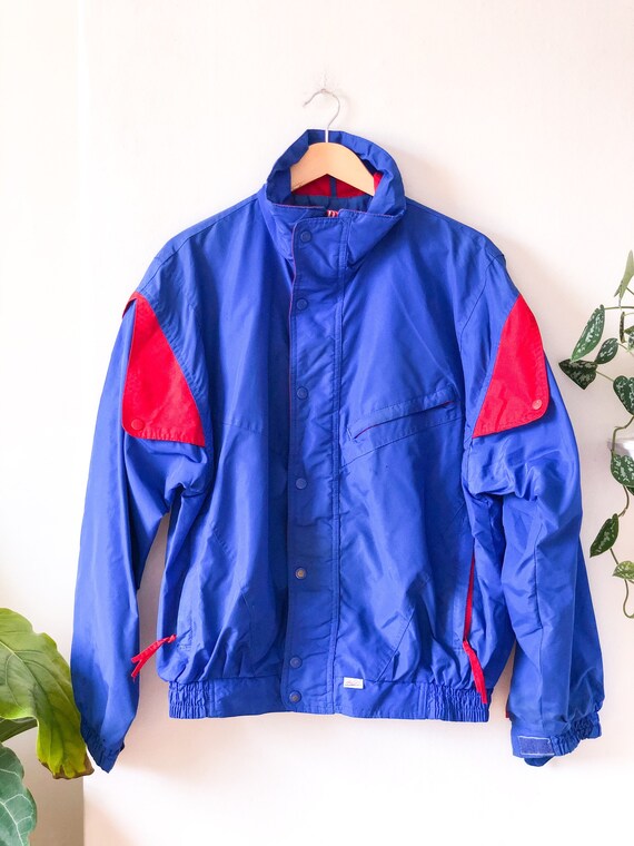 Vintage 80s Blue and Red Nylon Track Jacket Windb… - image 4