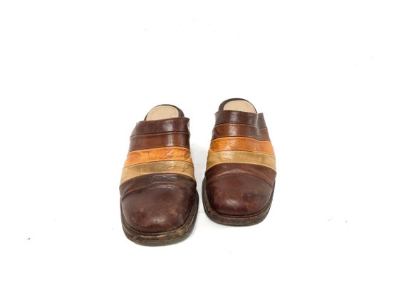 Vintage 70s Brown Leather Slide Sandals / Retro 7… - image 2