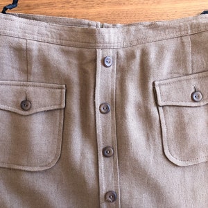 Vintage 60s Tan Button Front High Waist Skirt 26 / Tan Cargo Safari Skirt / Button Front Cargo Military High Waist Skirt 26 image 4