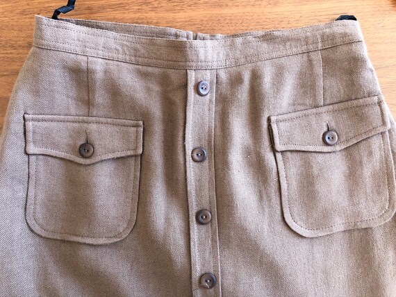 Vintage 60s Tan Button Front High Waist Skirt 26 … - image 4