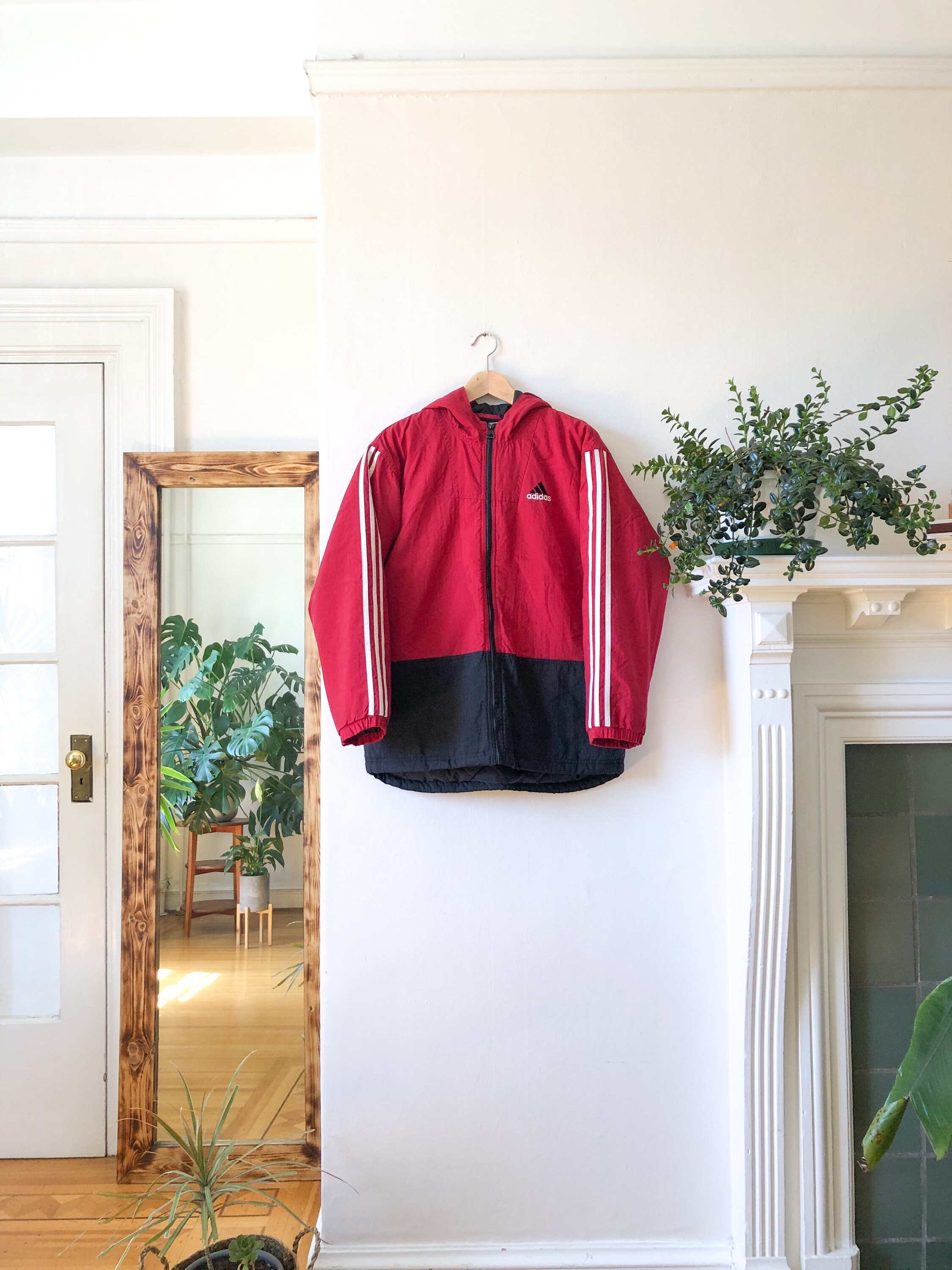 Vintage 90s Adidas Nylon Zip up Hooded Jacket L // Vintage