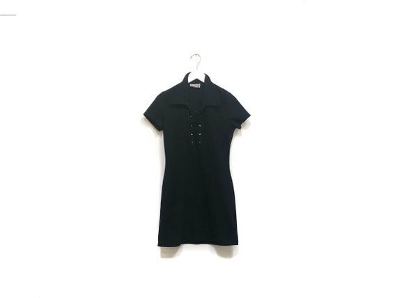 Vintage 90s Black Mini Dress / Witchy Goth Black L