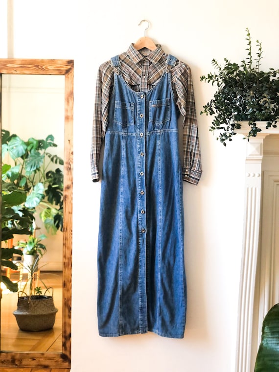 Vintage 90s Denim Overall Jean Dress S - image 5