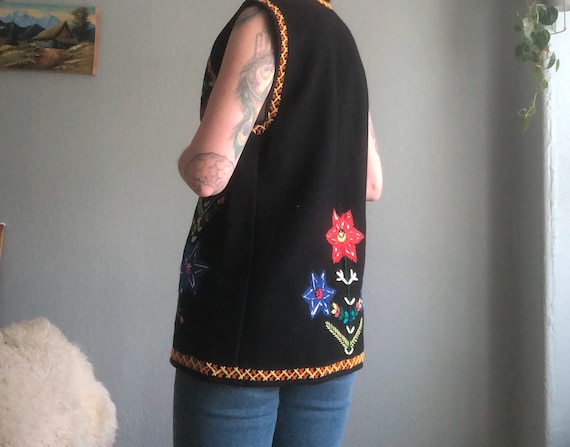 Vintage 70s Black Wool Embroidered Folk Art Vest S - Etsy