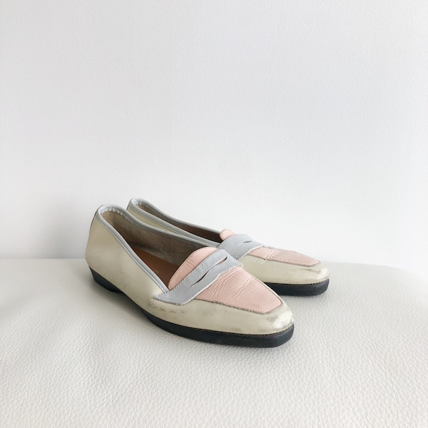 Vintage 80s Pastel Minimalist New Wave Leather Loafer Flats 7