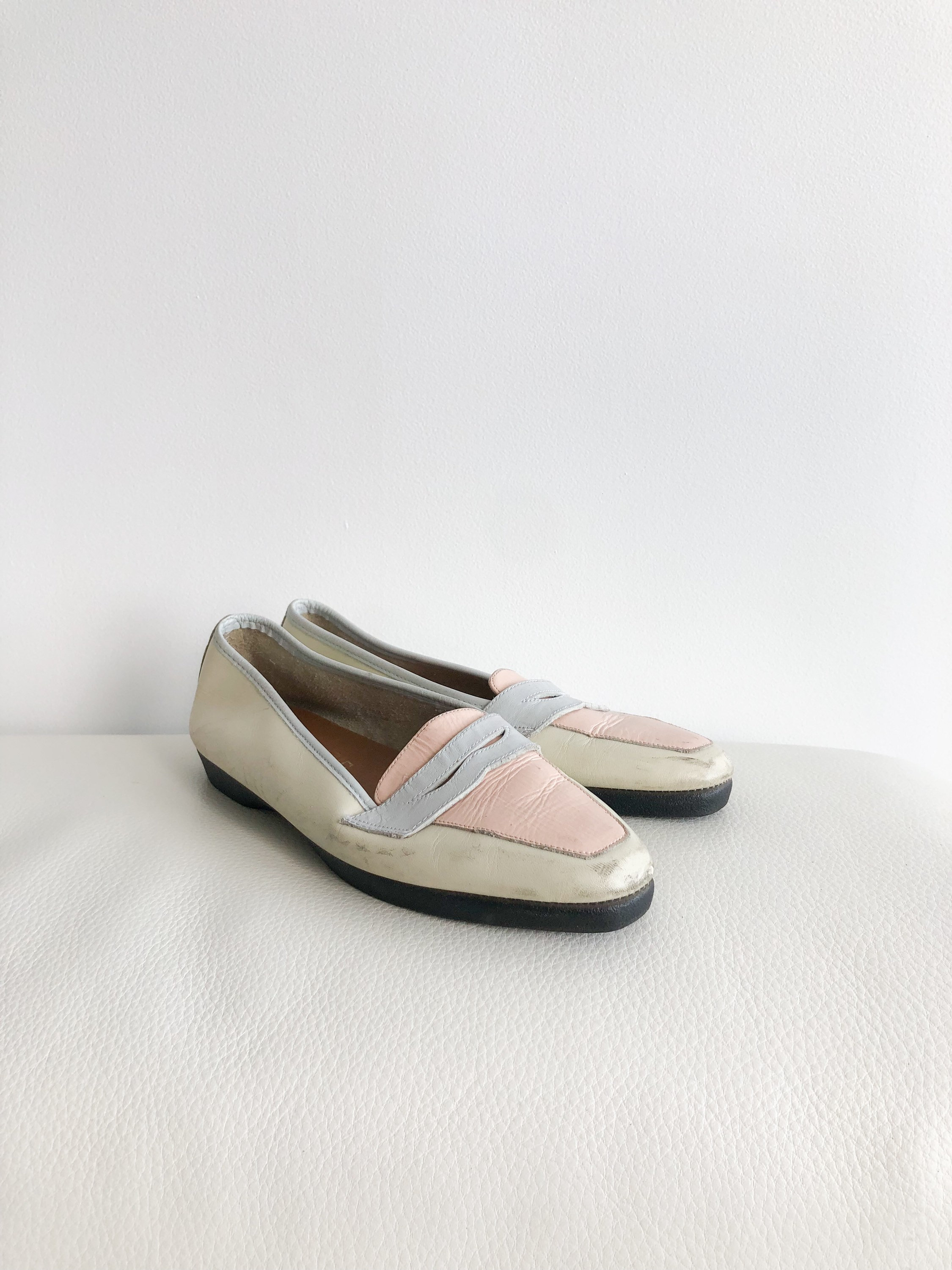 Vintage 80s Pastel Minimalist New Wave Leather Loafer Flats Vintage 80s Pastel Minimalist New Wave Leather Loafer Flats