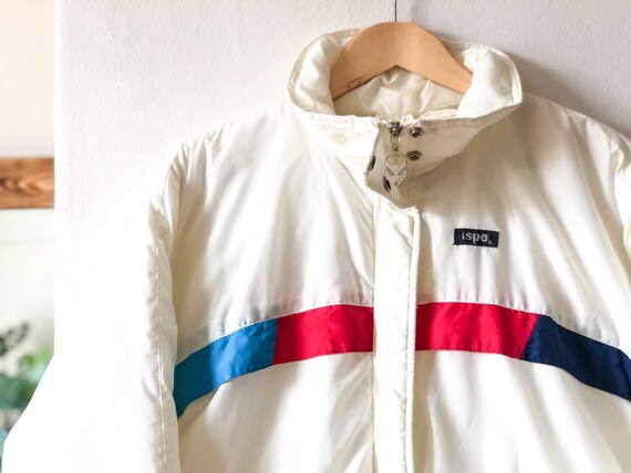 Vintage 70s White Color Blocked Puffer Jacket / 8… - image 5